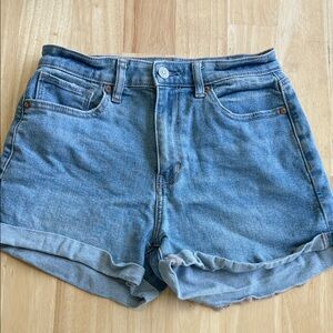 American Eagle Outfitters Light Blue High-Waist Rolled Hem Denim Shorts